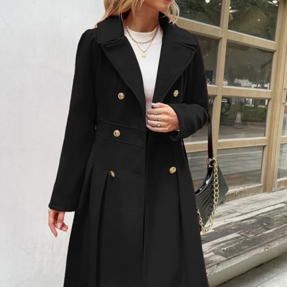 Grace Karin Women's Trench Coat, Notch Double Breasted, A Line Wool Pea Coat - Picture 4 of 5